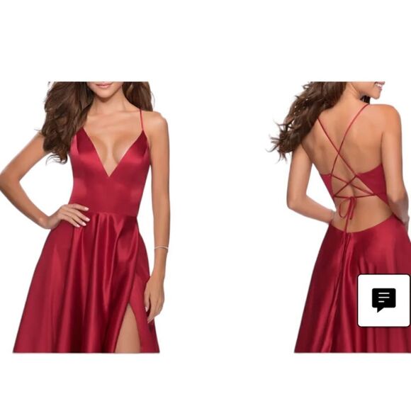 La Femme Strappy Back Satin Ballgown in Deep Red.Size 2 - Picture 3 of 16